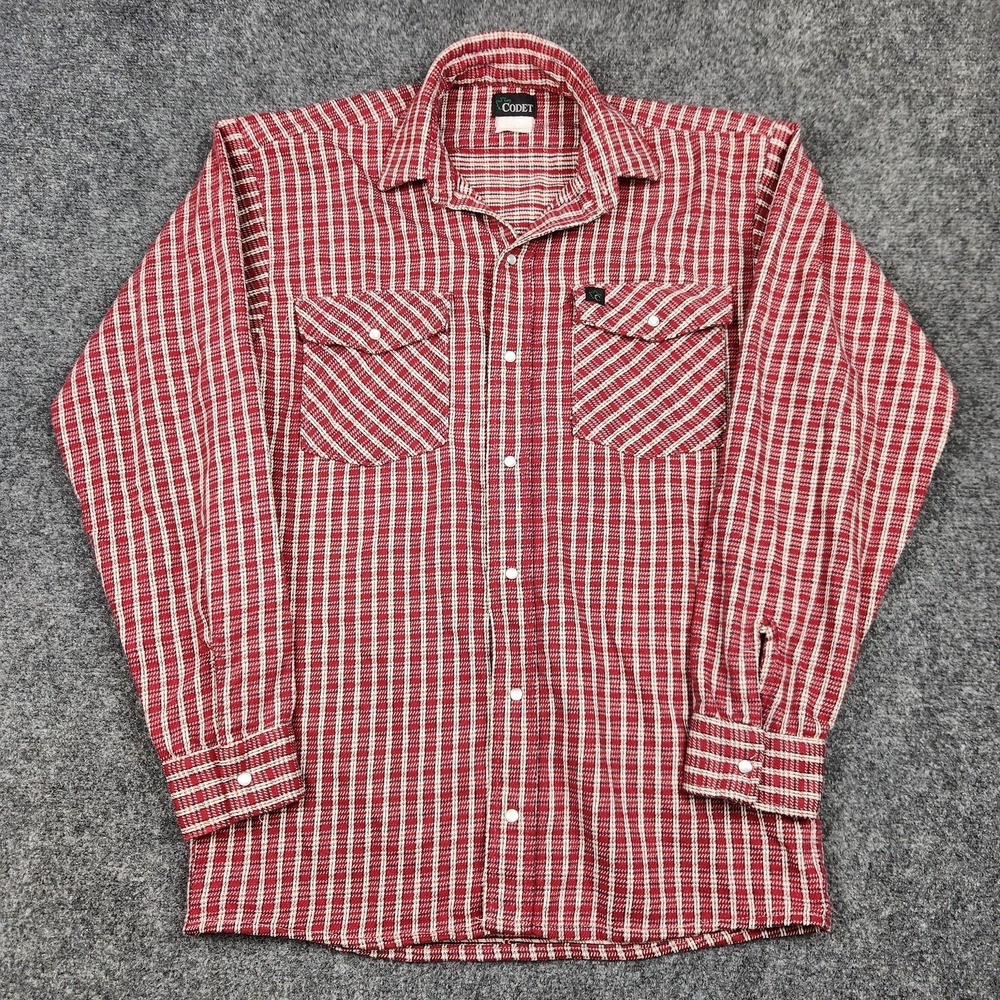 VTG Codet Shirt Mens Small Red White Plaid Western Pearl Snap Long Sleeve Pocket